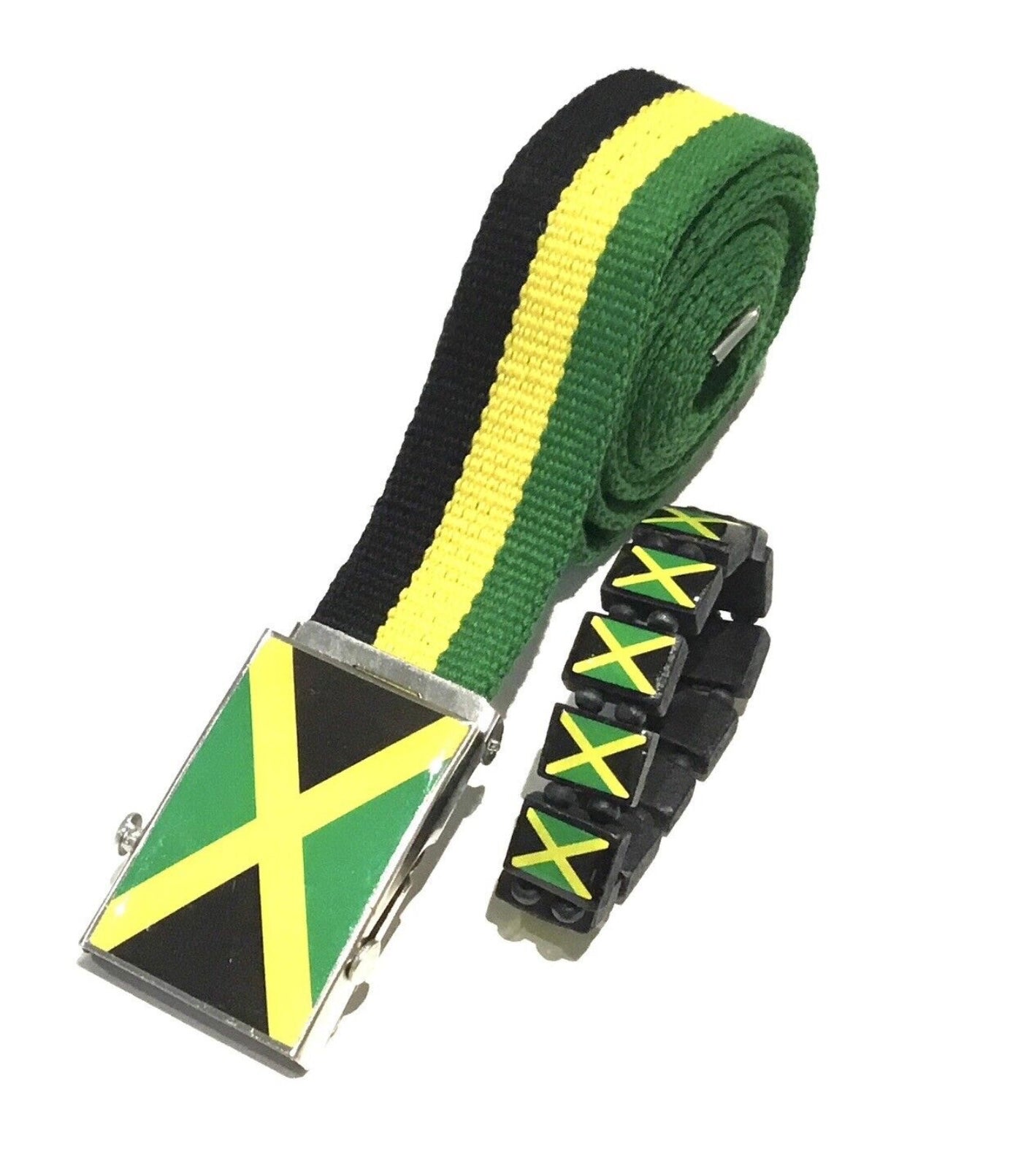 JAMAICA CANVAS BELT FLAG WITH A METAL FLAG BUCKLE & FREE BRACELETS