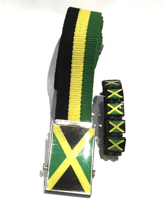 JAMAICA CANVAS BELT FLAG WITH A METAL FLAG BUCKLE & FREE BRACELETS