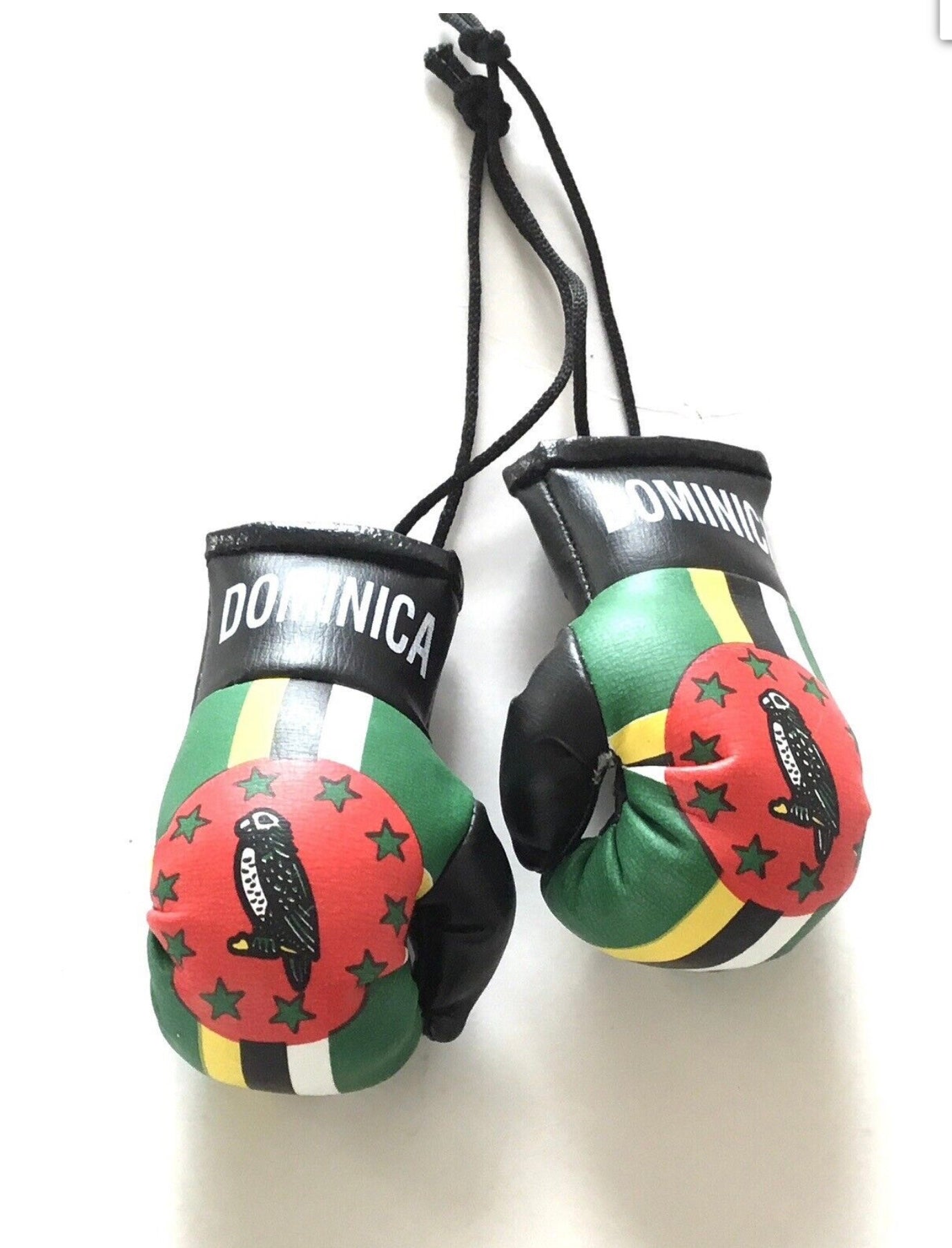 DOMINICA A PAIR OF BOXING GLOVES FOR HANGING IN THE CAR OR OFFICE 9 X 5cm