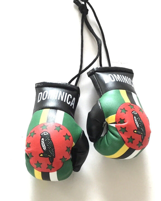 DOMINICA A PAIR OF BOXING GLOVES FOR HANGING IN THE CAR OR OFFICE 9 X 5cm