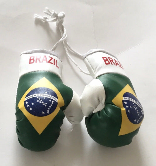 BRAZIL A PAIR OF BOXING GLOVES FOR HANGING IN THE CAR OR OFFICE 9 X 5cm