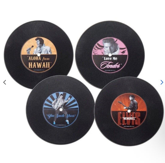 ELVIS PRESLEY PACK OF 4 PICES RECORD DISK COASTERS COMES WITH A GIFT BOX