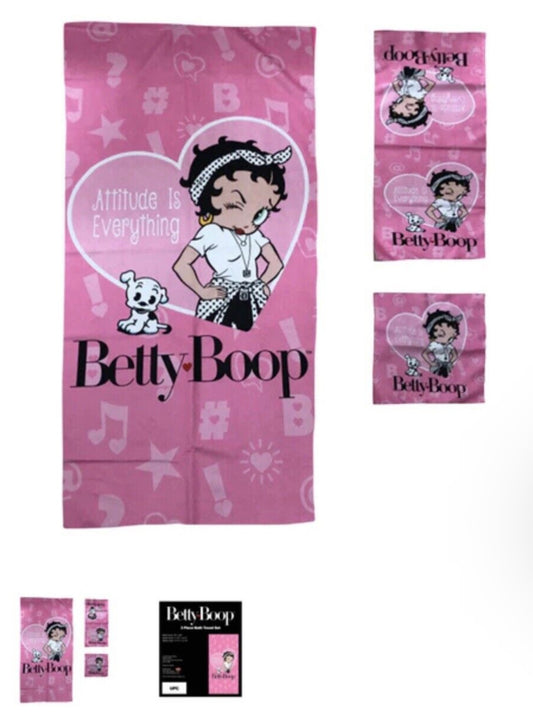 BETTY BOOP MICOROFIBER BEACH 3 PICECE SET OF TOWEL IN PINK ATTUDE IS EVEYTHING
