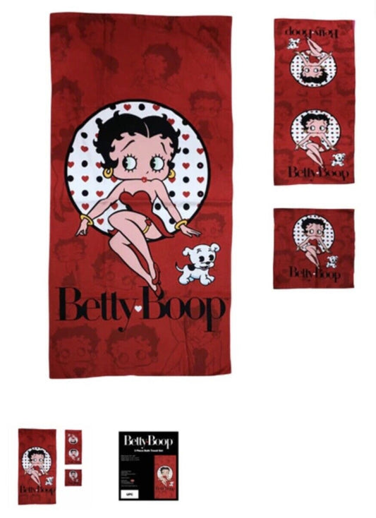 BETTY BOOP MICROFIBER BATH, HAND & FACE 3 PICECE SET TOWEL IN RED