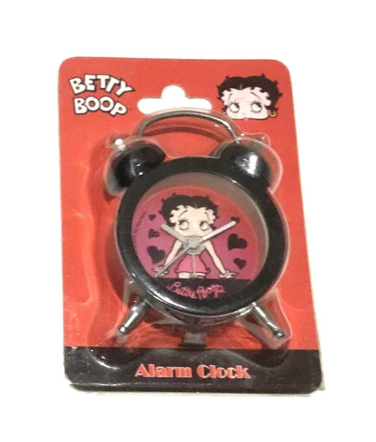 Betty Boop Mini Travel Alarm Clock Betty Boop Face with Black Backround & Hearts