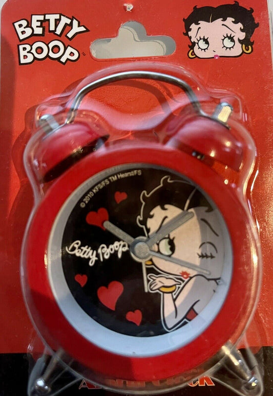 Betty Boop Mini Travel Alarm Clock Betty Boop Face with Black Backround & Hearts