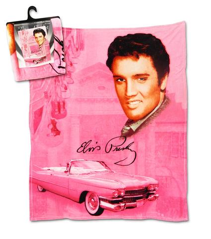 New Elvis Presley Throw Blanket Pink w/ Guitars E8720