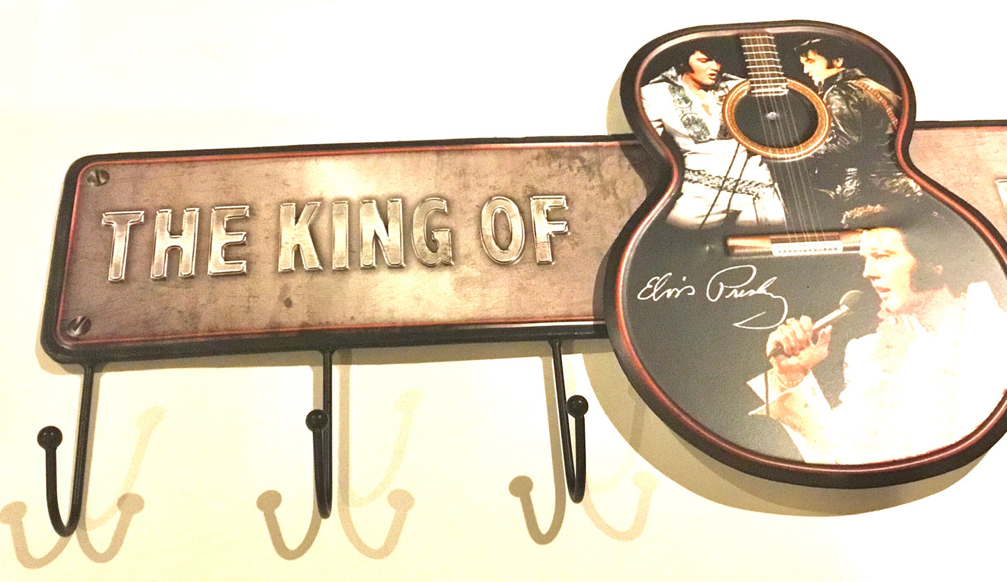 Elvis Large Metal Wall with 6 Hooks Guitar 3 Images E8808